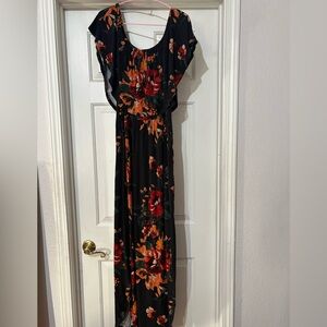 Amazon Black Maxi Dress with Red Floral Design